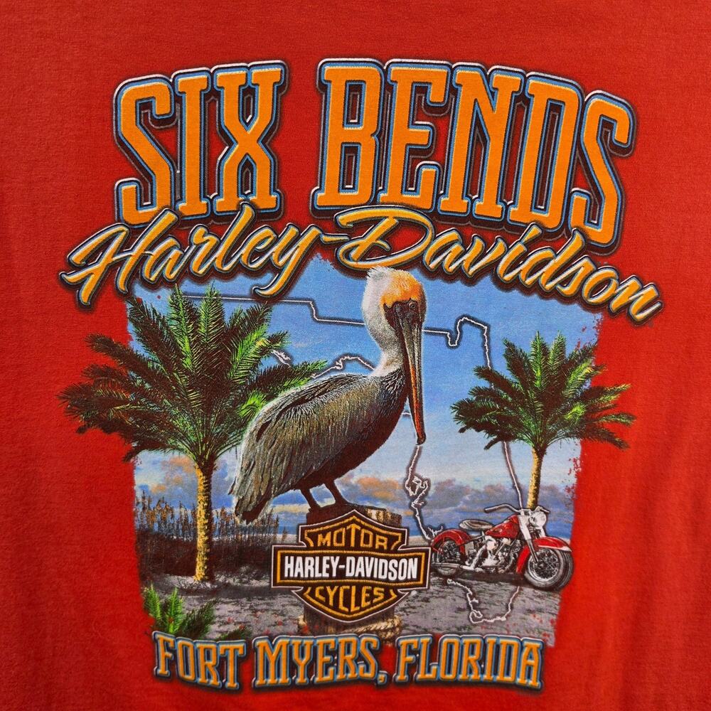 Harley-Davidson Mens XL Orange Graphic T-Shirt Motorcycle Biker Tee Cotton FL